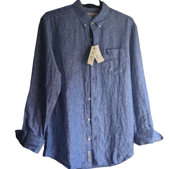 Original Penguin Linen Button Up L NWT - Picture 1 of 4